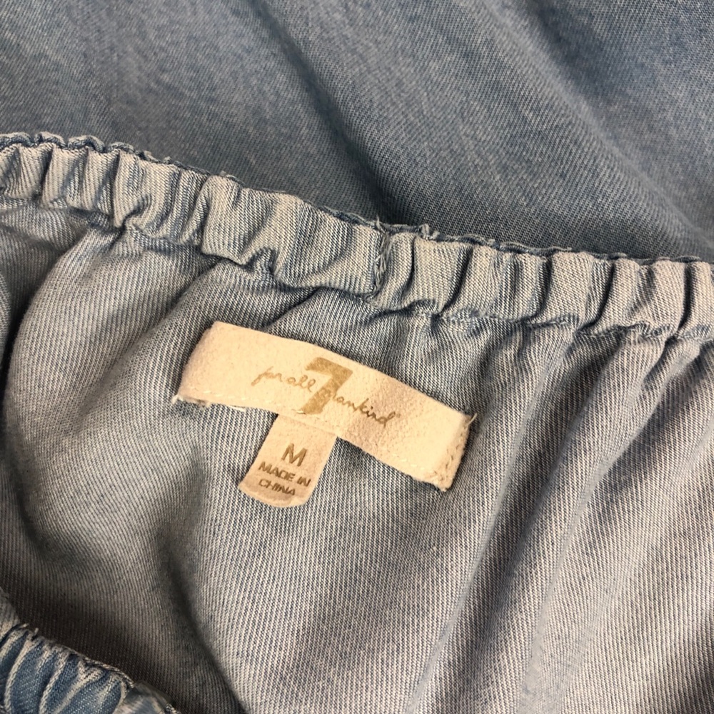 7 For All Mankind One Shoulder Ruffle Chambray Top - Picture 7 of 7